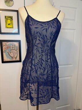 Vintage Frederick’s of Hollywood Sheer Navy Blue Nightie with Bow Details